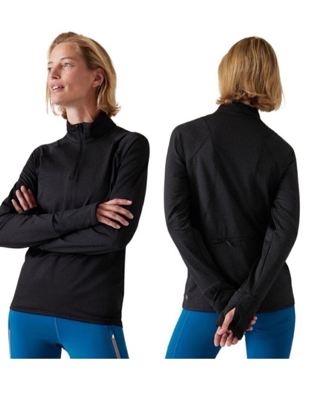 Athleta Haut Whistler Half Zip Black Cosmos pullover sweatshirt